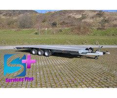 Location grande remorque plateau porte voiture plancher plein 3 essieux 6m x 2,10m 3500Kg