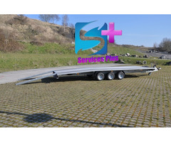 Location grande remorque plateau porte voiture plancher plein 3 essieux 6m x 2,10m 3500Kg
