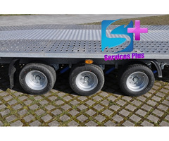 Location grande remorque plateau porte voiture plancher plein 3 essieux 6m x 2,10m 3500Kg