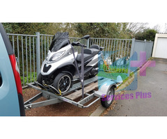 Location remorque porte moto 3 roues MP3, Niken, Yourban, Tricity, Metropolis, Quadro, ...